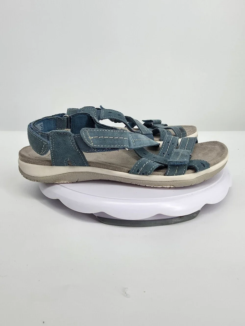 Earth Origins Sammie Teal Suede Strappy Comfort Sandals Women's 9 W Wide Shoes